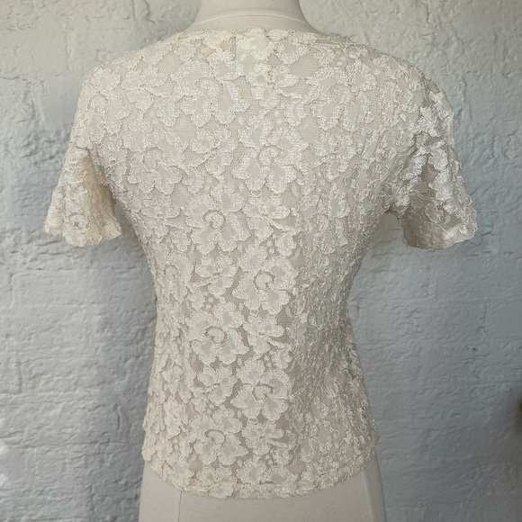 Vintage 90s Victoria’s Secret gold label cream sheer lace short sleeve top - Picture 3 of 4